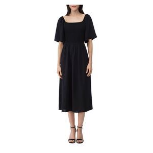 B COLLECTION Womens Black Flutter Sleeve Midi Wear To Work Sheath Dress XS